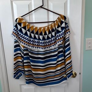 Chico's Geometric Striped Blouse - Blue, Gold, White